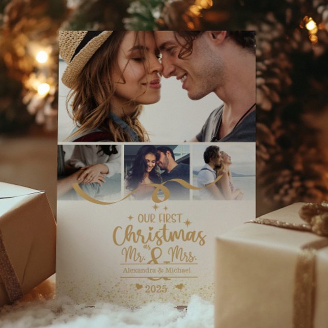 Vertical First Christmas 4 Photo Layout Holiday Card (Creator Uploaded)