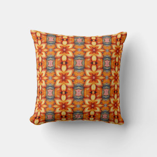 Vertical Floral Stripe Pattern in Orange and Gold Throw Pillow