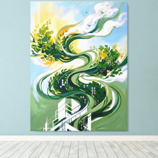 Vertical Forest Abstract Art | Green Architecture Canvas Print