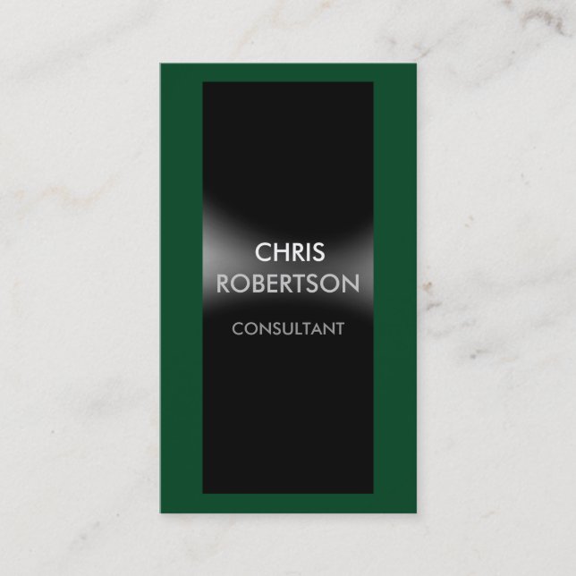 Vertical Forest Green Black Gray Business Card (Front)