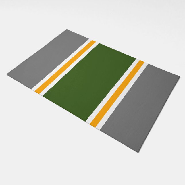Vertical Forest Green Yellow White Gray Stripes  Doormat (Angled)