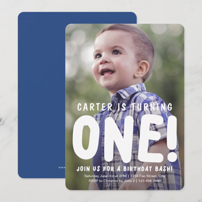 Vertical Full Photo First Birthday Invitation (Front/Back)