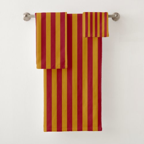 Vertical Garnet and Gold Stripes Bath Towel Set