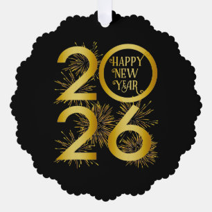 Vertical Gold 2026 New Year Design with Fireworks Ornament Card