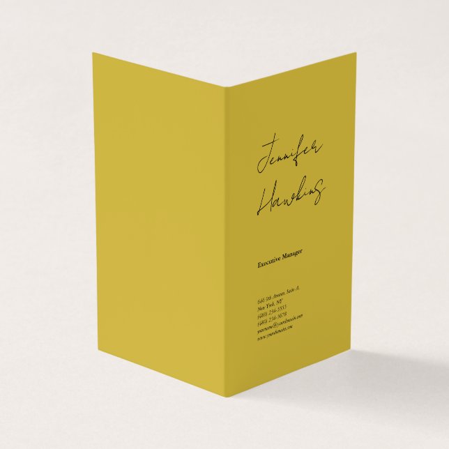 Vertical gold color professional plain handwriting business card (Outside)