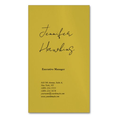 Vertical gold color professional plain handwriting business card magnet