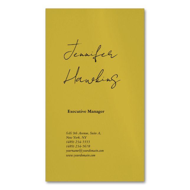 Vertical gold color professional plain handwriting business card magnet (Front Vertical)