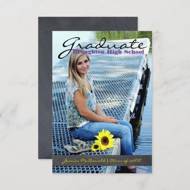 Vertical Graduate Photo - 3x5 Chalkboard Stripe Invitation (Front/Back)