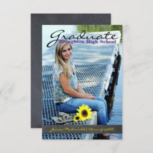 Vertical Graduate Photo - 3x5 Chalkboard Stripe Invitation