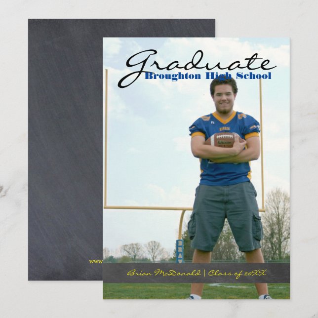 Vertical Graduate Photo - 3x5 Chalkboard Stripe Invitation (Front/Back)