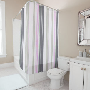 vertical gray and pink stripes. shower curtain