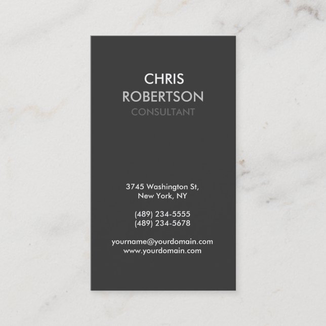 Vertical Gray Attractive Manager Business Card (Front)