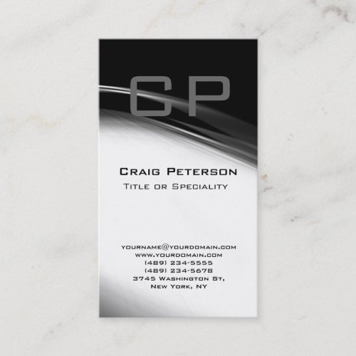 Vertical Gray Black White Monogram Business Card