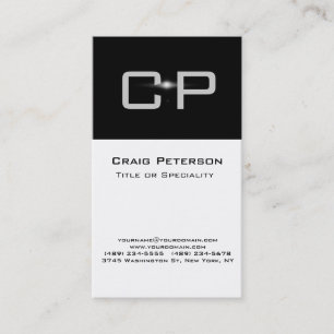 Vertical Gray Black White Monogram Business Card
