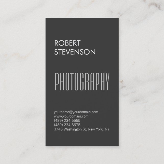 Vertical Gray Contemporary Trendy Business Card (Front)