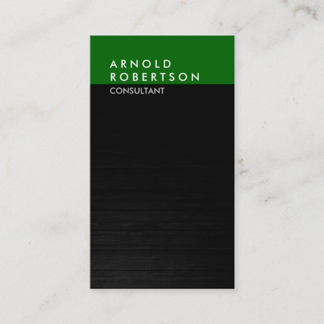 Vertical Gray Dark Green Wood Trendy Business Card (Front)