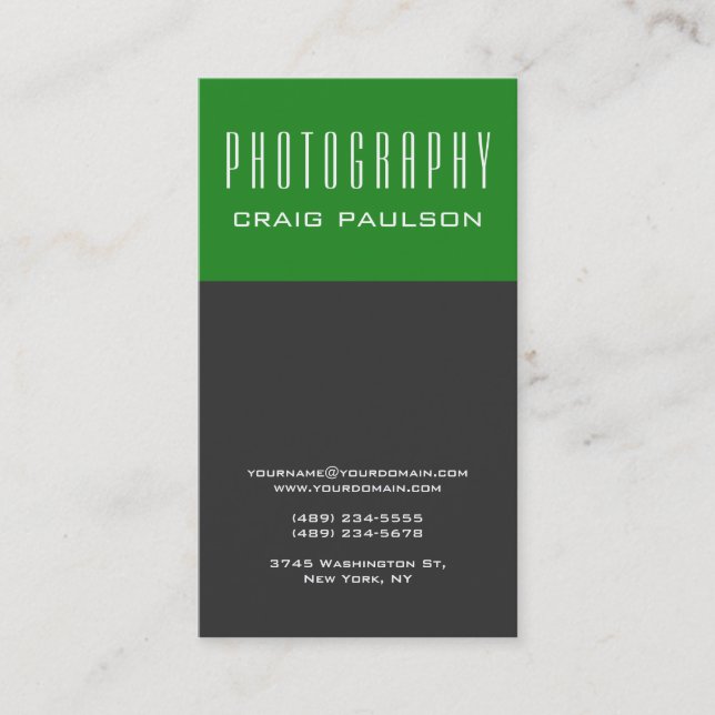 Vertical Gray Forest Green Stripe Business Card (Front)