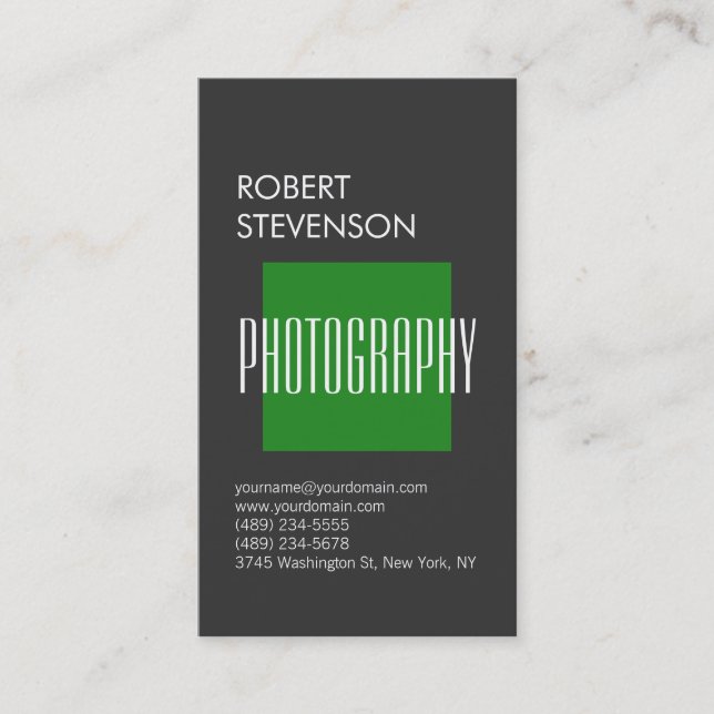 Vertical Gray Forest Green Trendy Business Card (Front)