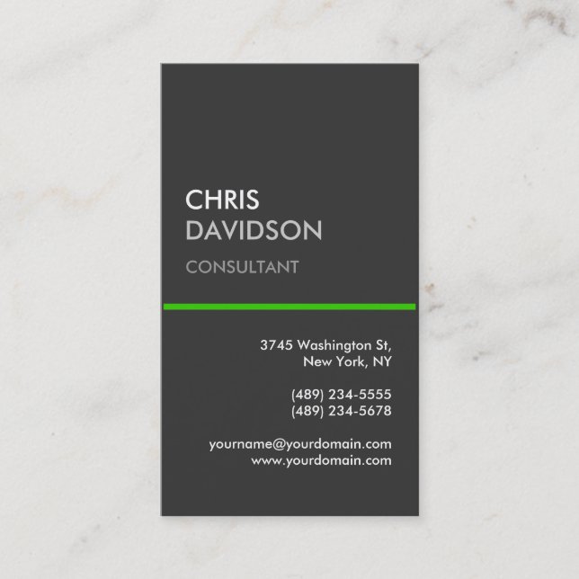 Vertical Gray Green Line Attractive Business Card (Front)
