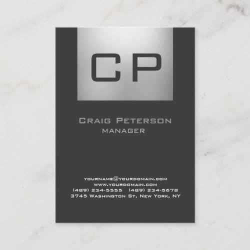 Vertical Gray Monogram Business Card