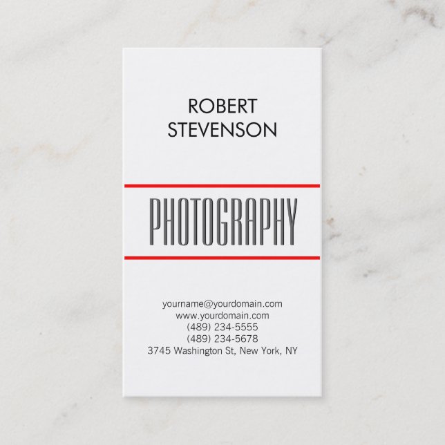 Vertical Gray Red Lines White Artist Business Card (Front)