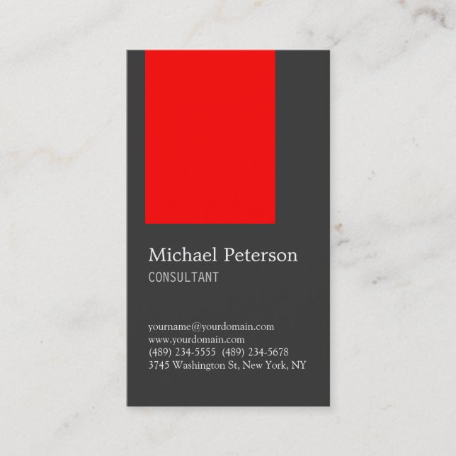 Vertical Gray Red Stripe Consultant Business Card (Front)