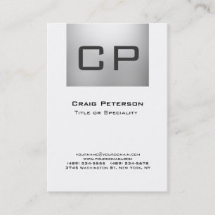 Vertical Gray White Monogram Business Card
