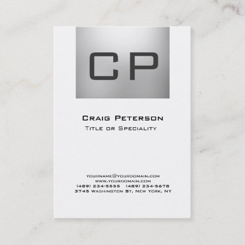 Vertical Gray White Monogram Business Card