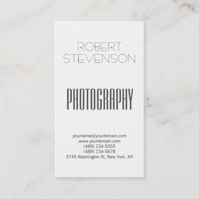 Vertical Gray White Photo Artist Business Card (Front)