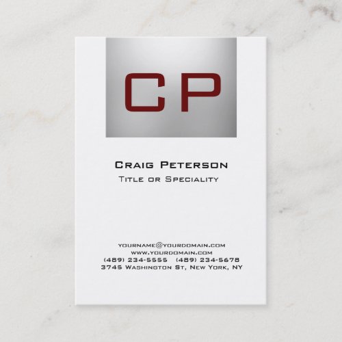 Vertical Gray White Red Monogram Business Card