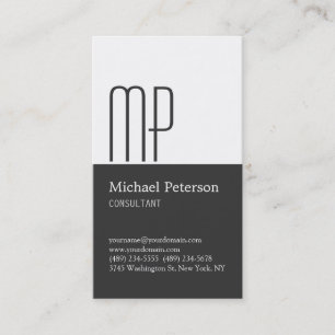 Vertical Gray White Stripe Monogram Business Card