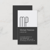 Vertical Gray White Stripe Monogram Business Card (Front/Back)