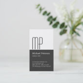 Vertical Gray White Stripe Monogram Business Card (Standing Front)