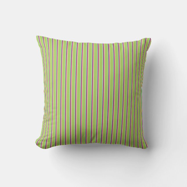 Vertical Green and Purple Stripes Throw Pillow (Front)