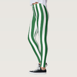 Vertical Green and White Stripes Leggings