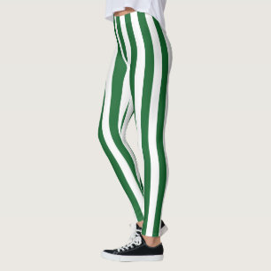 Vertical Green and White Stripes Leggings