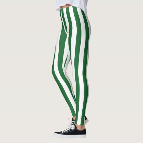 Vertical Green and White Stripes Leggings