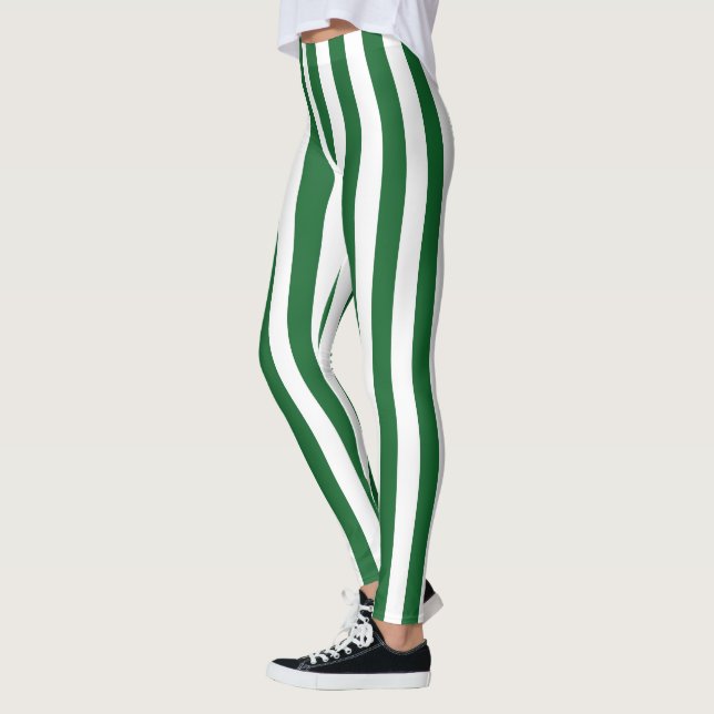 Vertical Green and White Stripes Leggings (Left)