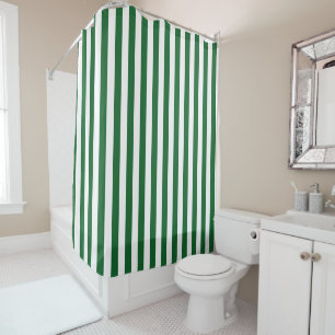 Vertical Green and White Stripes Shower Curtain