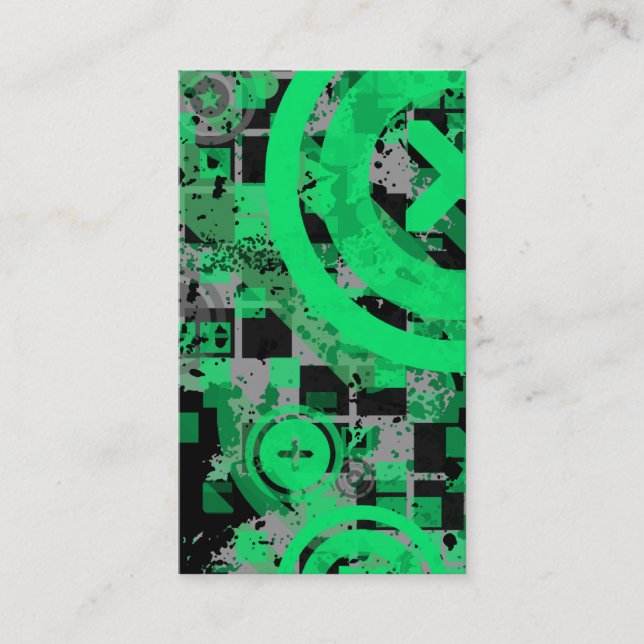 vertical green chex business card (Front)