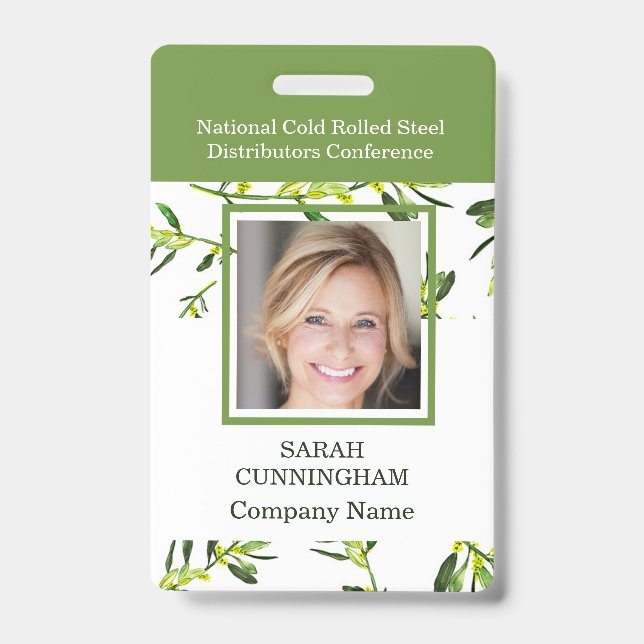 Vertical Green Foliage Photo ID Badge (Front)