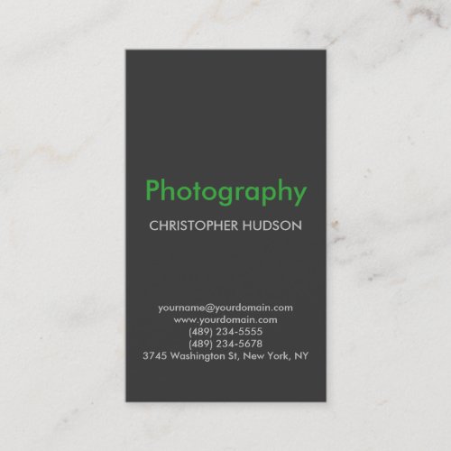 Vertical Green Gray Photography Business Card