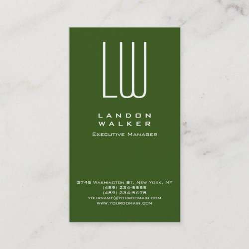 Vertical green professional simple modern monogram business card