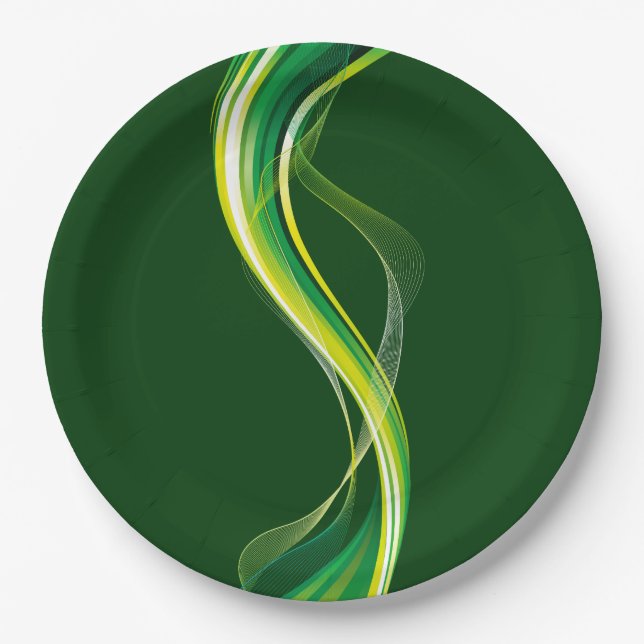 Vertical Green Wave Abstract Design-34534 Paper Plates (Front)