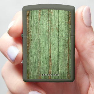 Vertical Green Wood Plank Pocket Refillable Zippo Lighter
