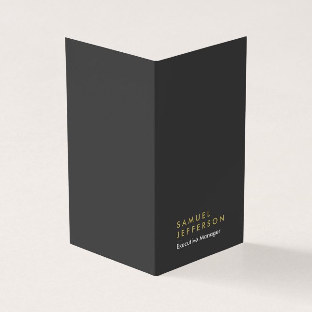 Vertical grey black professional plain modern business card (Outside)