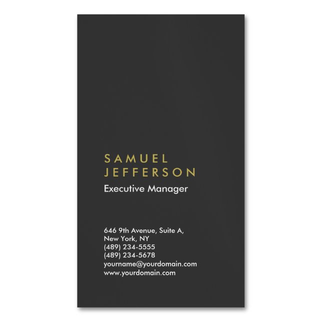 Vertical grey black professional plain modern business card magnet (Front Vertical)