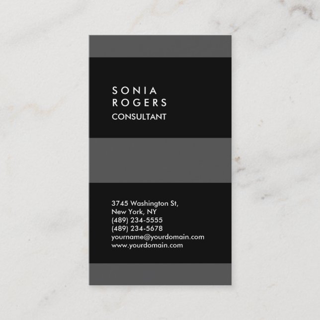 Vertical Grey Black Striped Trendy Business Card (Front)