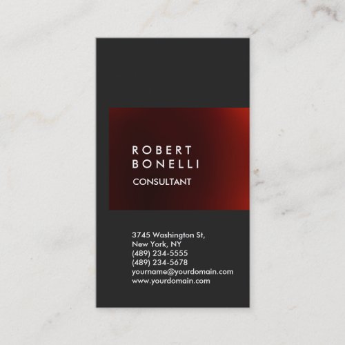 Vertical Grey Dark Red Stripe Unique Business Card