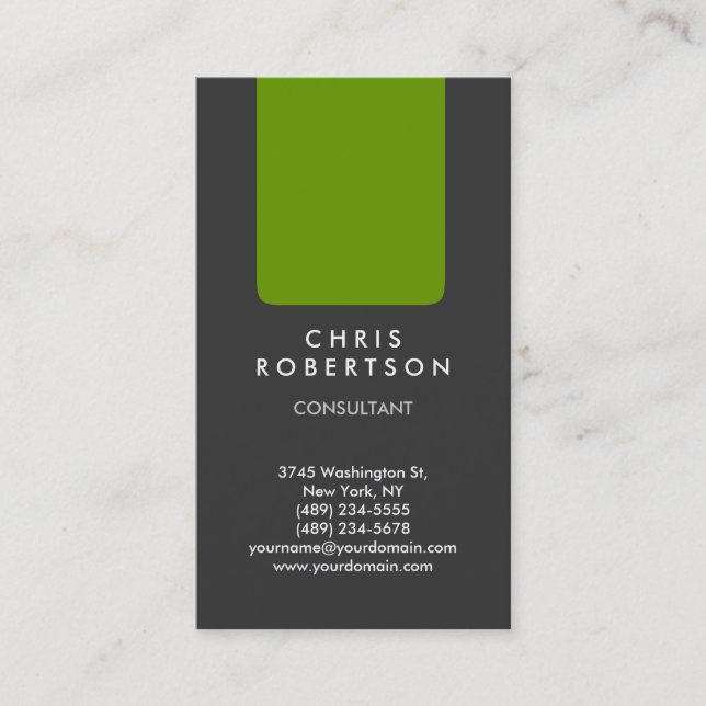 Vertical Grey Green Stripe Business Card (Front)